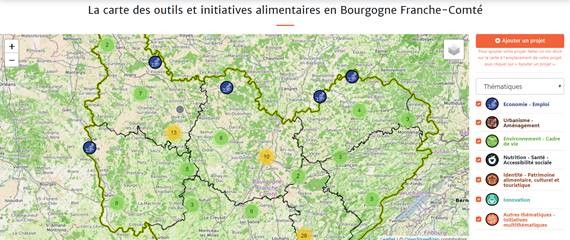 Carte des outils et initiatives alimentaires en Bourgogne Franche Comté